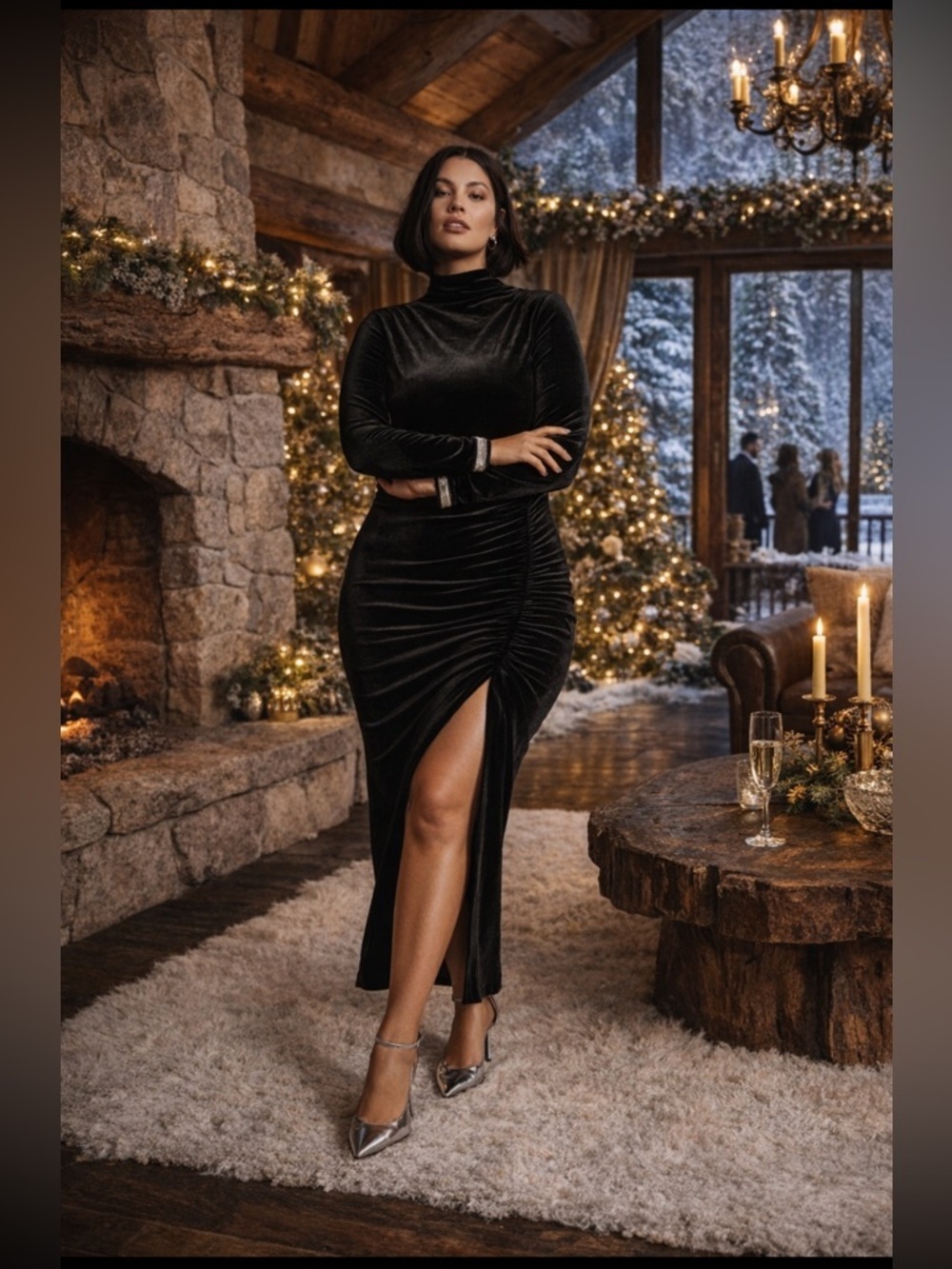 Anthropologie NWT The Maya Ruched Cowl-Neck Dress: Velvet Long-Sleeve Edition 3X